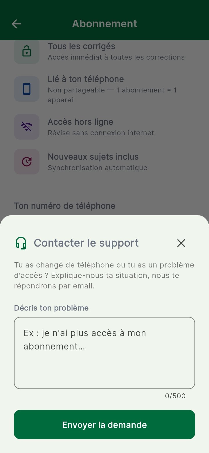 Support intégré dans l'app
